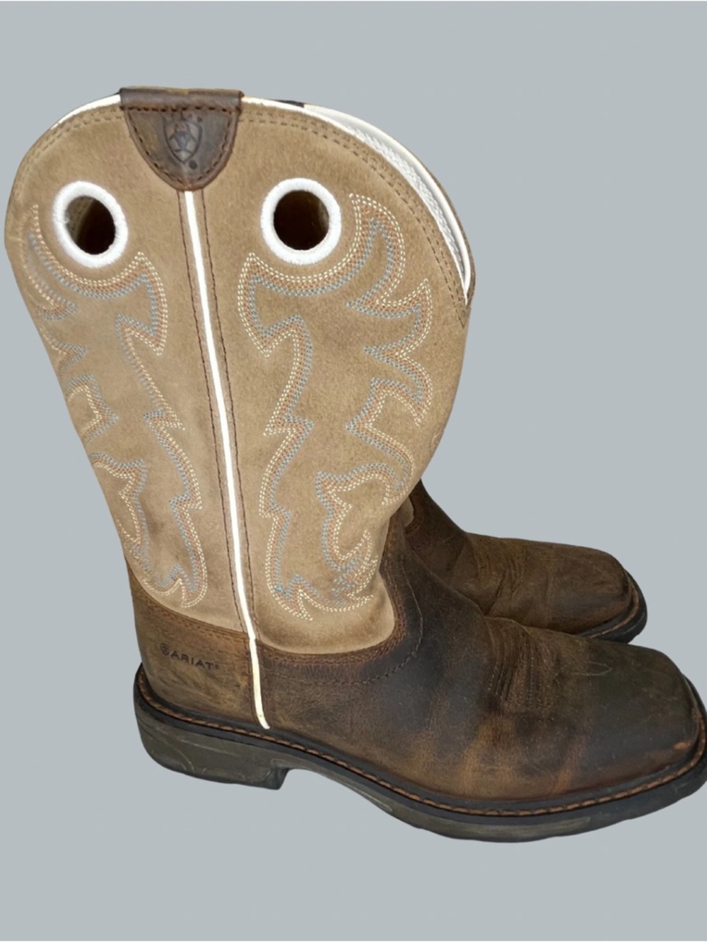 Ariat WorkHog Youth 5.5 Brown Leather Wide Square Toe Cowboy Western Boots